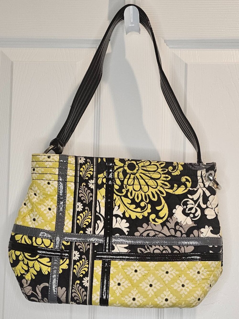 Vera Bradley Patchwork Shoulder Bag Baroque Purse Hobo Black Grey White Yellow